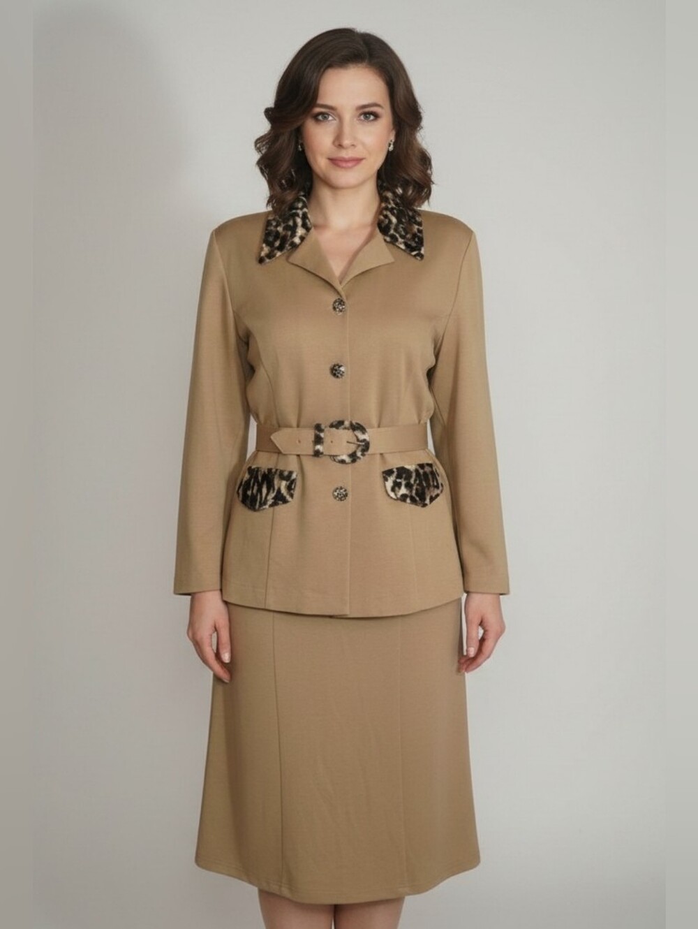 D'Allaird Vintage 90's Skirt Suit Set in Brown and Tan